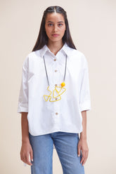Yellow geometric statement necklace.